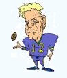 cartoon of surly player tossing football into the air